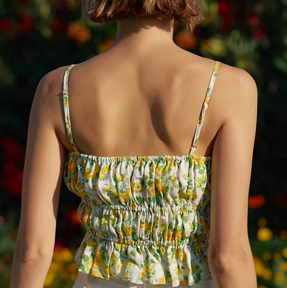 NWT FAITHFULL THE BRAND Smocked Floral Linen Crop Top - Picture 3 of 9